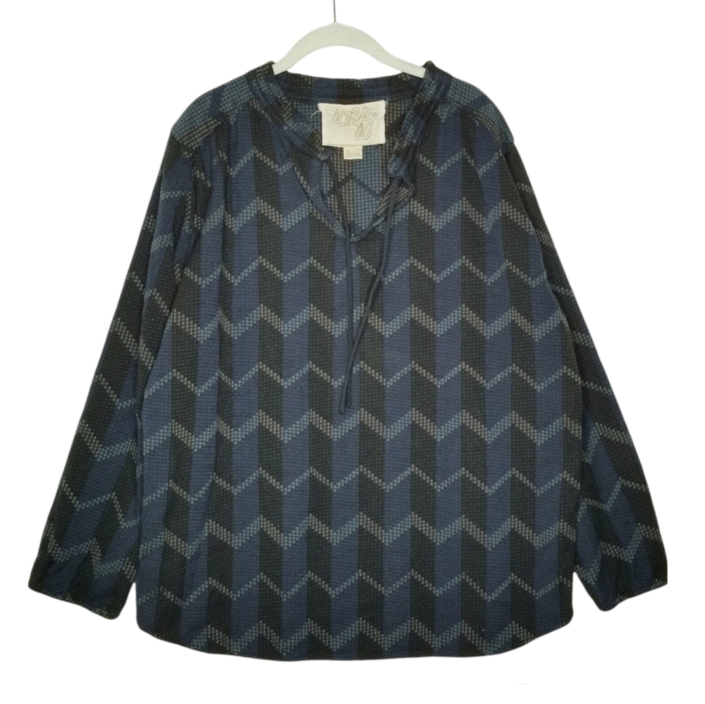 Ace & Jig Mia Long Sleeve Top XL Chevron Dusk Navy Blue
